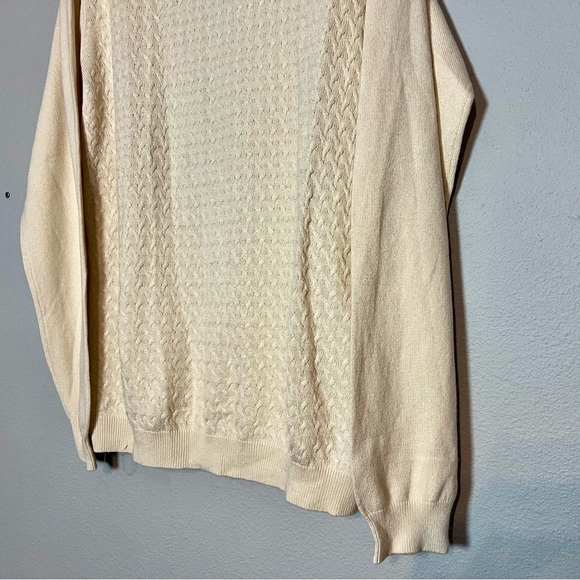 Cream Textured Mockneck Knit Sweater Ivory Beige Silk Cashmere Blend XL Mens - Picture 5 of 8
